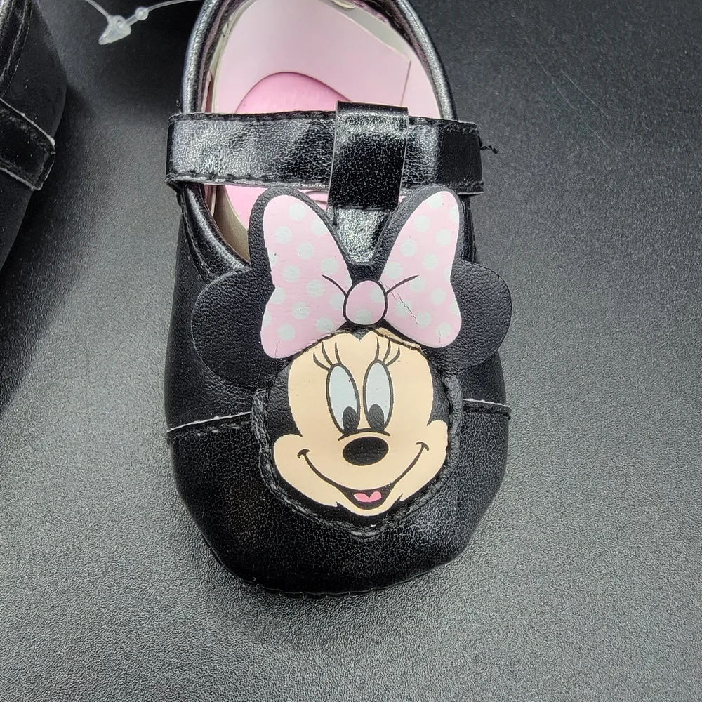 Minnie Mouse Infant Slip-On Black Pink Ballerina Dress Shoe Size 6-9 Months New